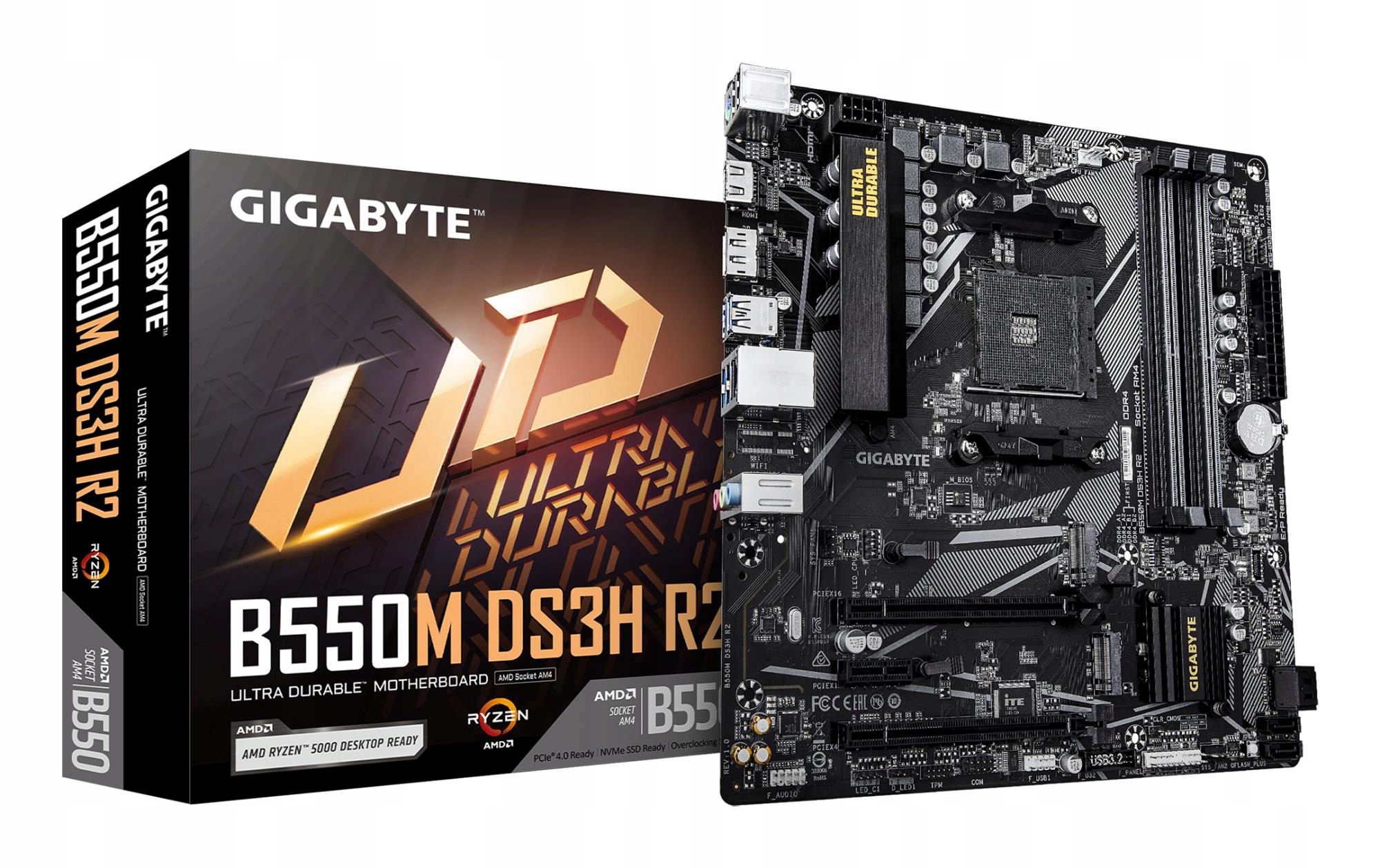 Základná doska|GIGABYTE|AMD B550|SAM4|Micro-ATX|Pamäť DDR4|Pamäťové sloty 4|B550M