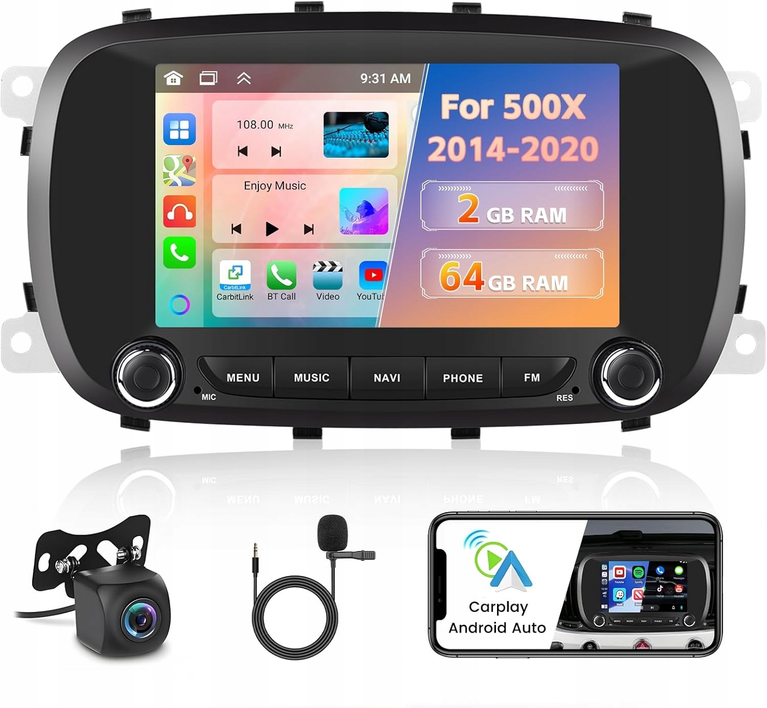 Autorádio Inefala 2+64G 2-DIN Android 13 Fiat 500X 2014-2020 wifi