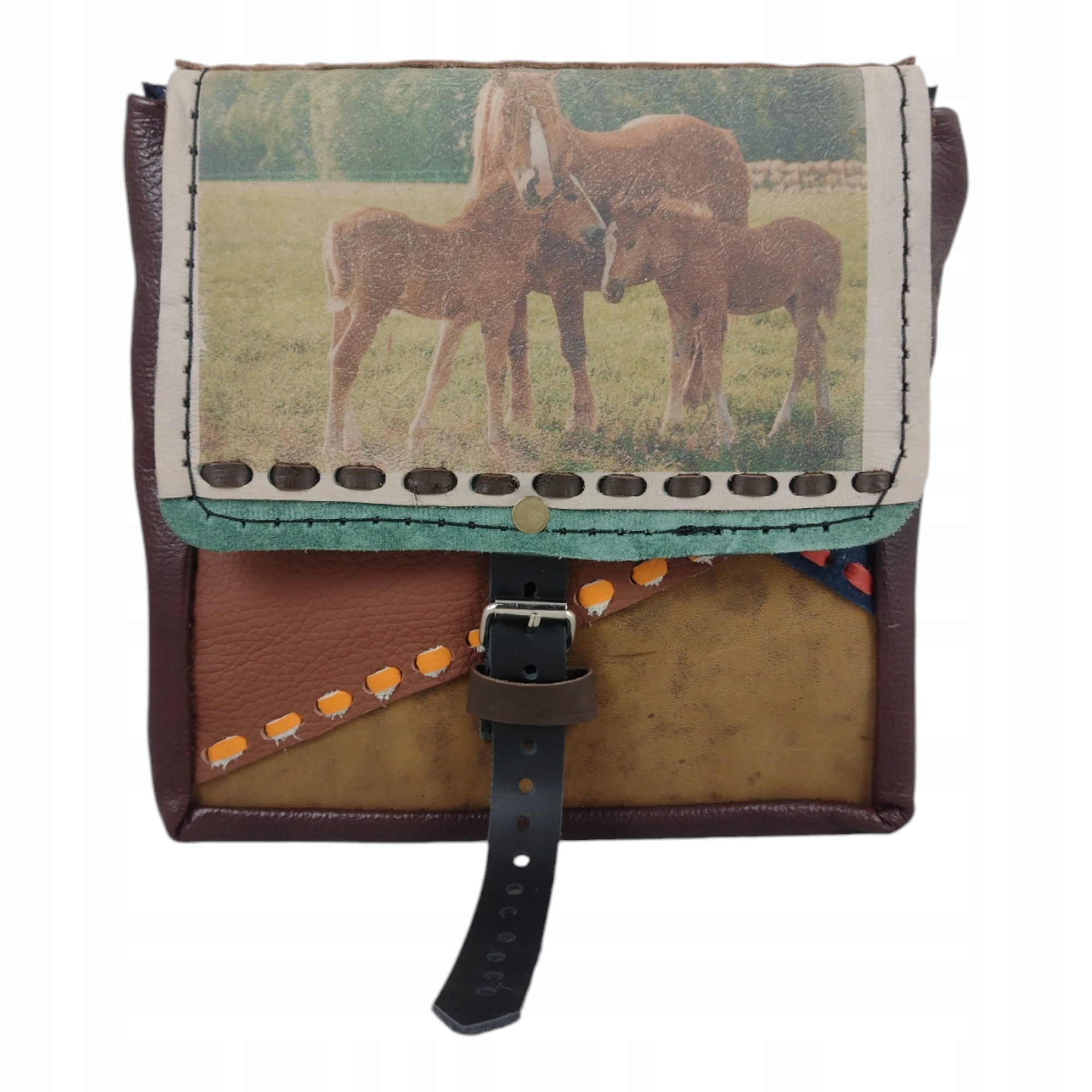 Tm Kabelka Malá Kožená Ruční Práce Koně Na Pastvě II