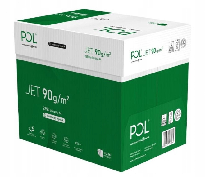 Papier biurowy Poljet A4 gramatura 90g 9 ryz x 250 arkuszy Karton ksero