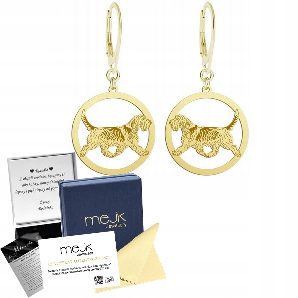 Náušnice Pozlacené Grand Basset Griffon Vendeen 925 Gravírování Dedikace Bonus