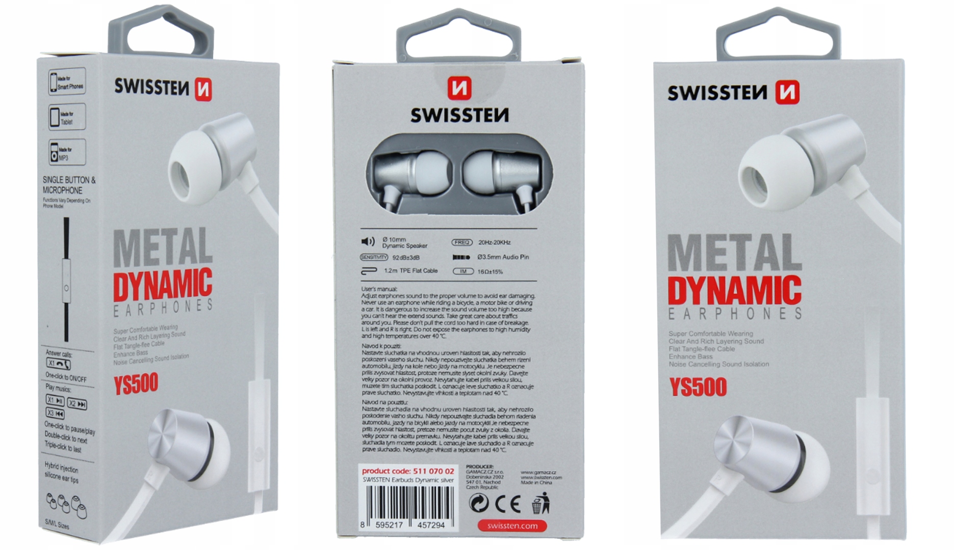 SŁUCHAWKI SWISSTEN METAL DYNAMIC YS500 BIAŁE Model YS500