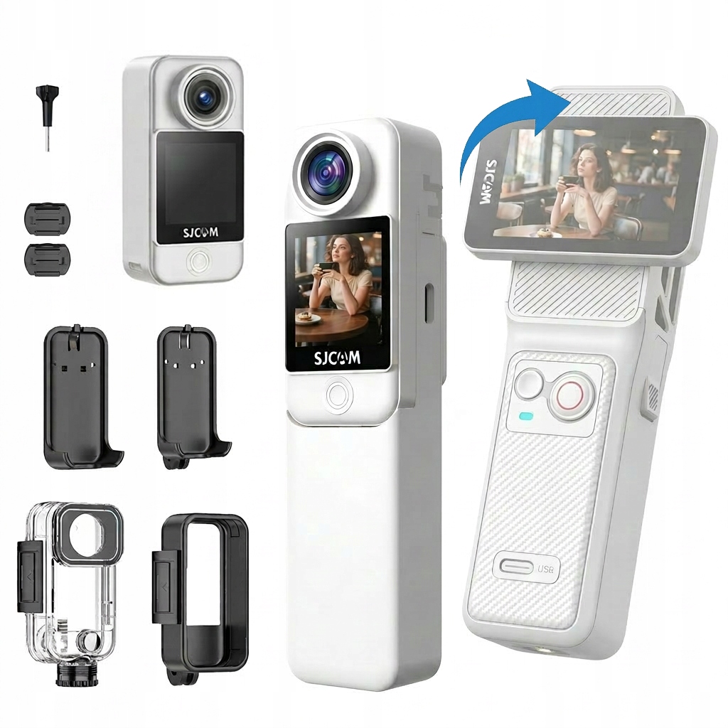 Mini športová kamera Sjcam C400 Otočiteľný diaľkový displej WiFi White 4K 7h