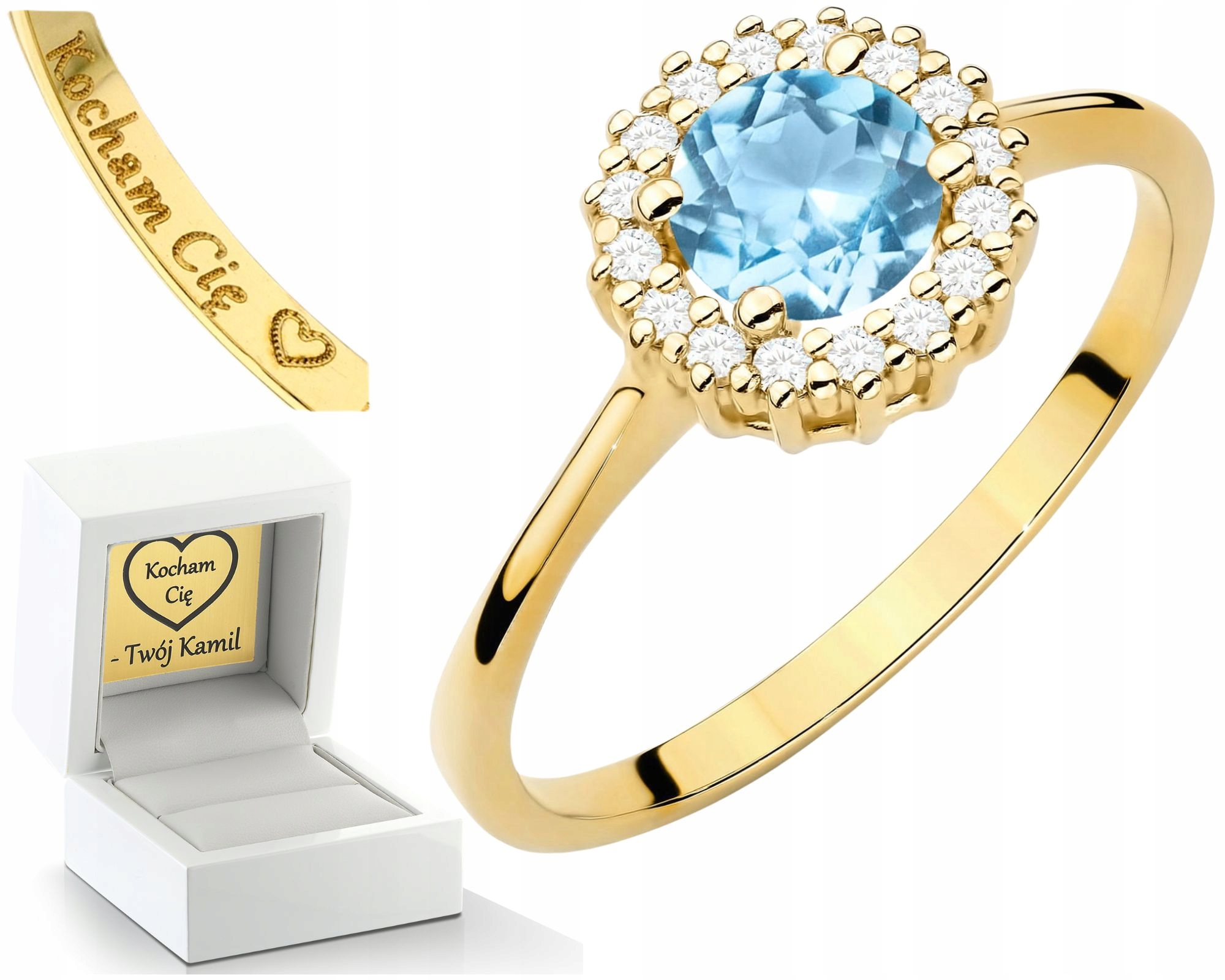 Prstýnek Gravírování S Topazem A Diamanty, Gravírování Bonus , Dárek 585