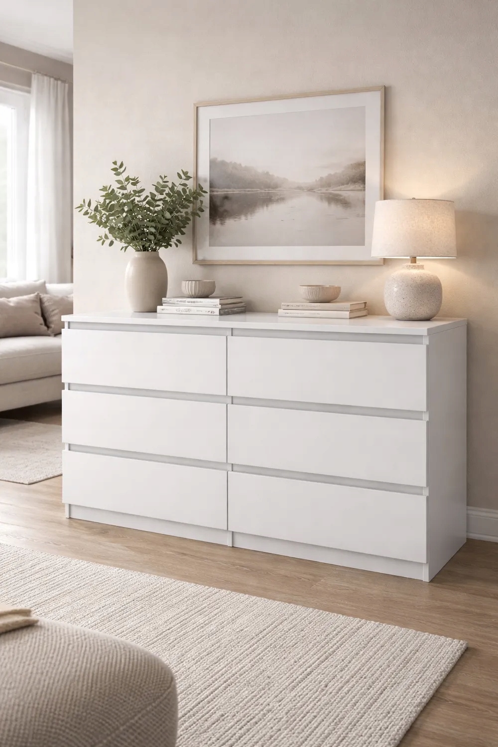 Bílá komoda s zásuvkami 120 cm, 6 zásuvek do ložnice obývacího pokoje Výrobce