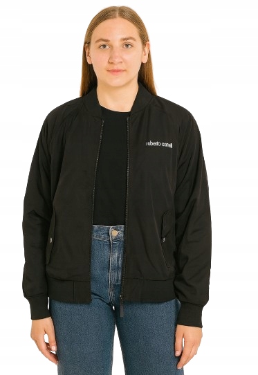 Roberto Cavalli Černá Bomber S Logováním Na Hrudi M K1N
