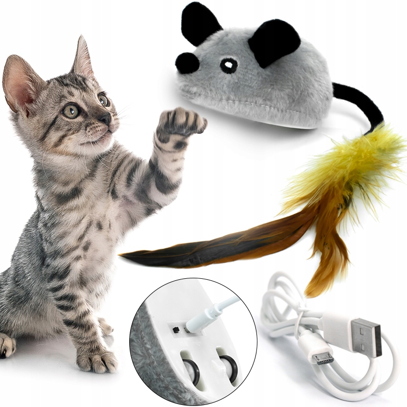 ZABAWKA MYSZ DLA KOTA INTERAKTYWNA ELEKTRONICZNA MYSZKA RUCHOMA UCIEKA USB