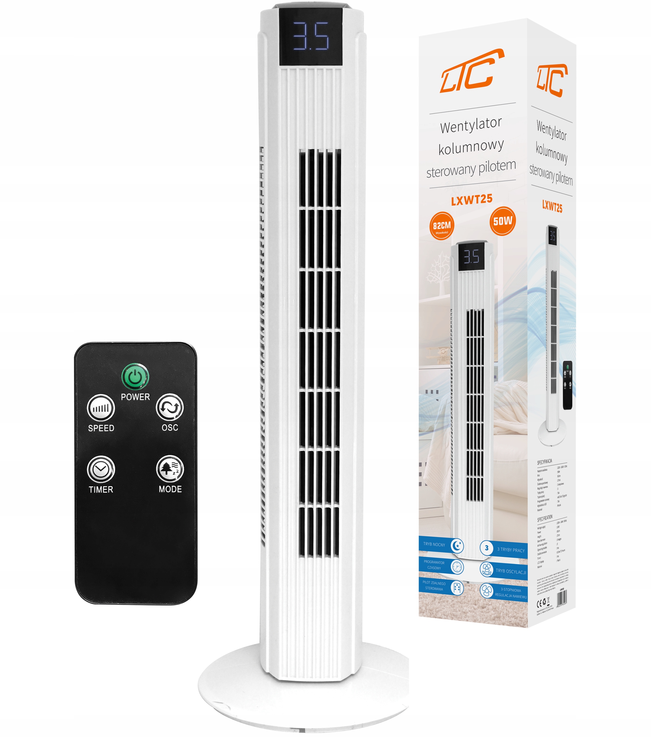 WENTYLATOR KLIMATYZATOR WIATRAK ZDALNIE STEROWANY Moc jednostki zewnętrznej 50 W