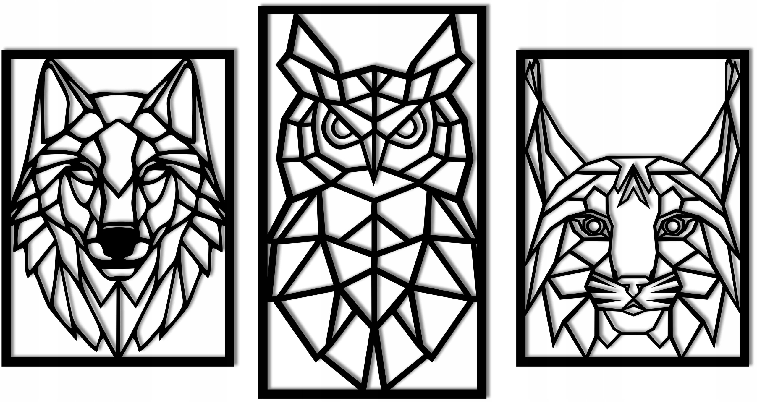 Dekorácia Vlk Sowa Rys 70 cm geometrický set