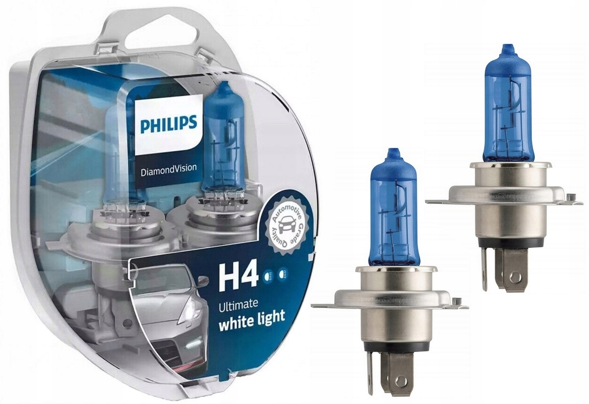 ŻARÓWKI H4 PHILIPS DIAMOND VISION 5000K BIAŁE EFEKT XENON / LED 12V 60W