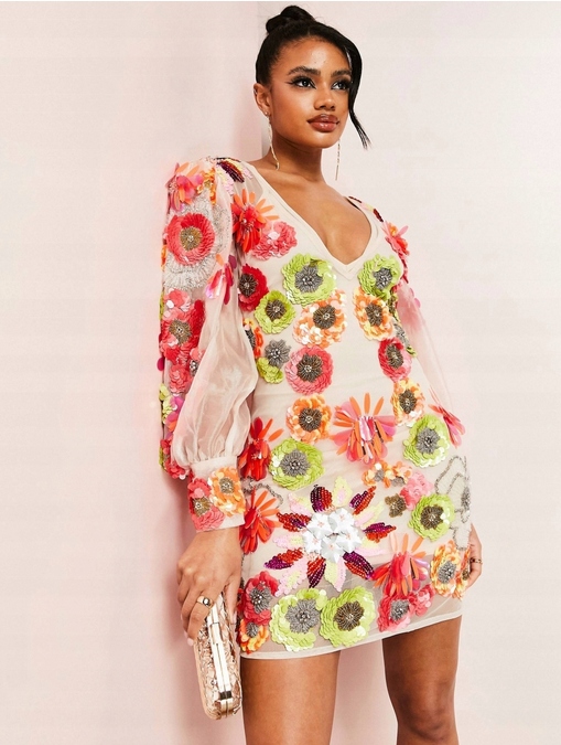 Zdobená Flitrová Šaty Designe Luxe 38 M