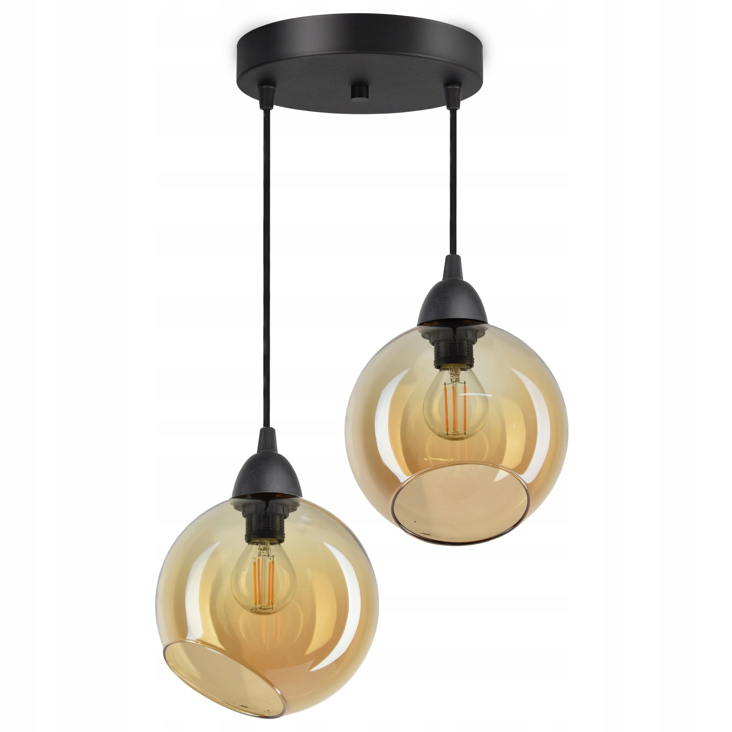 

Lampa Wisząca Sufitowa Dwie Szklane Kule Miód Led