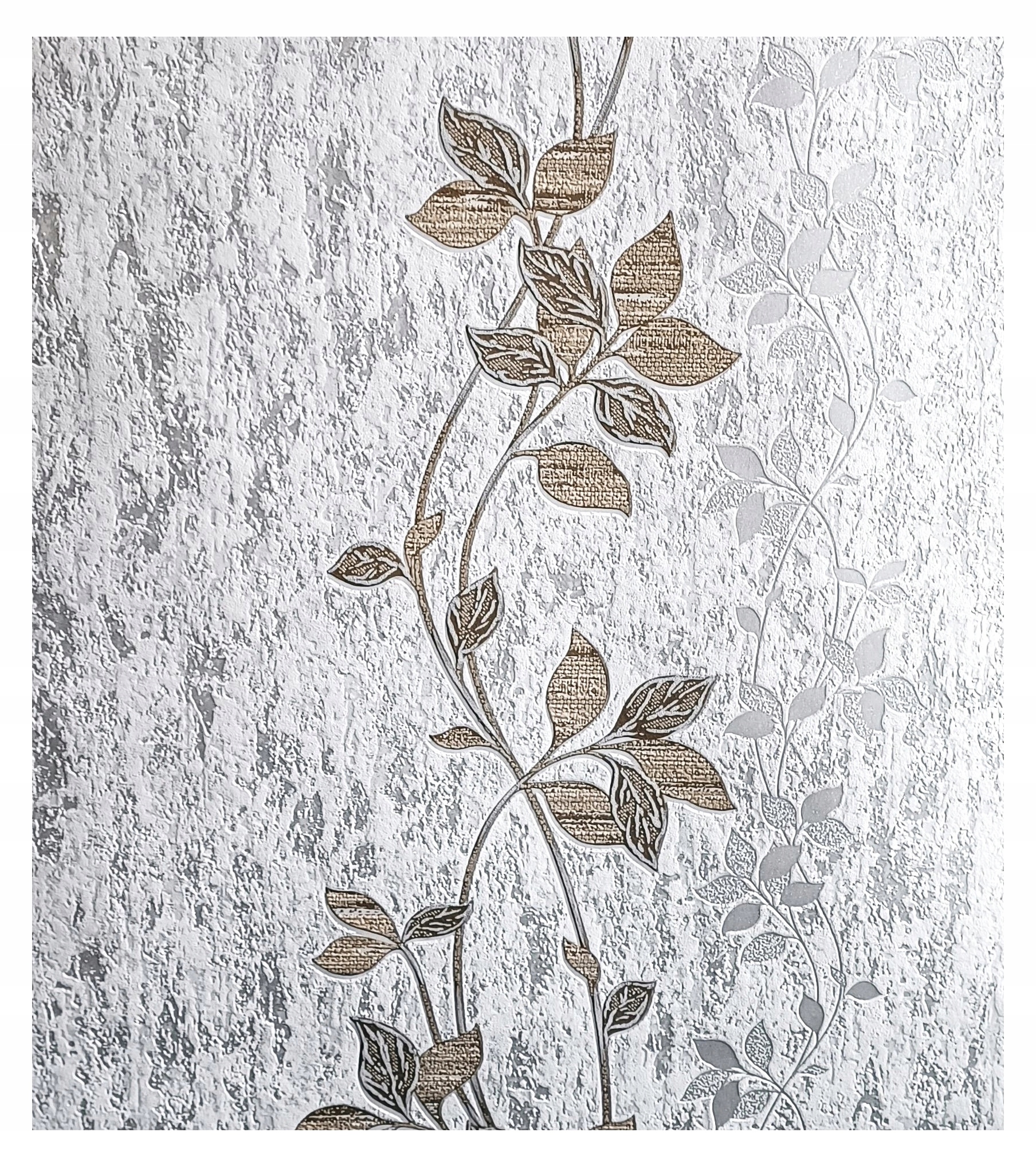 

Tapeta winylowa imitacja betonu liście z brokatem