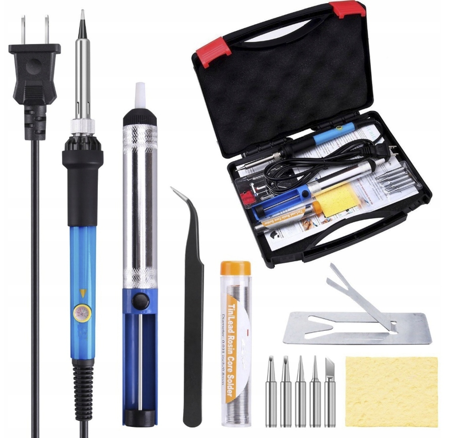 Zestaw Lutowniczy LUTOWNICA PRECYZYJNA 60W Walizka + Odsysacz +Stojak +CYNA Stan opakowania oryginalne