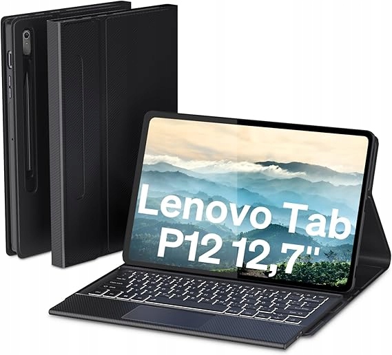 DoohowCase – Etui z klawiaturą do Lenovo Tab P12 12.7" 2023, Qwertz, czarne