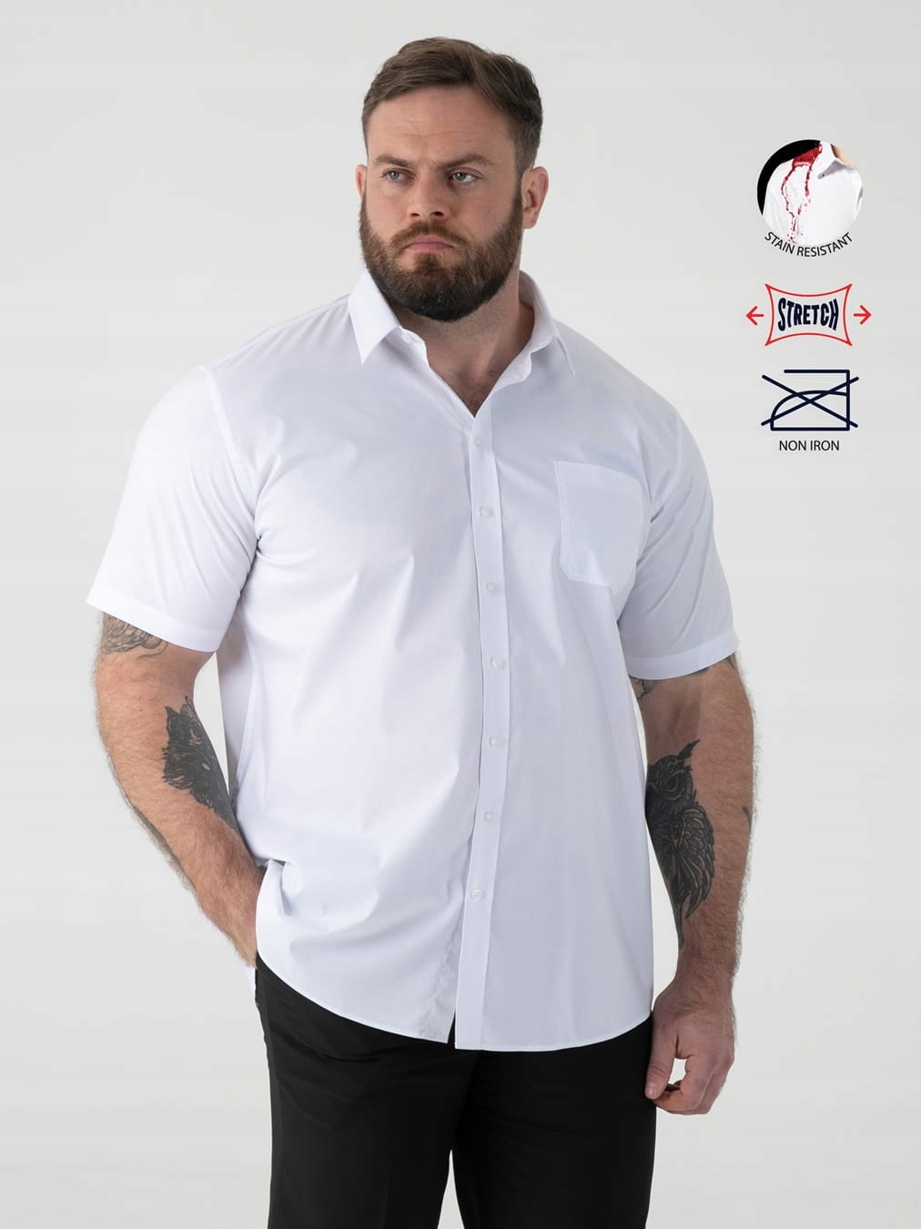 Velká pánská košile odolná proti skvrnám Non Iron Elastická Bílá LUCAS-D555