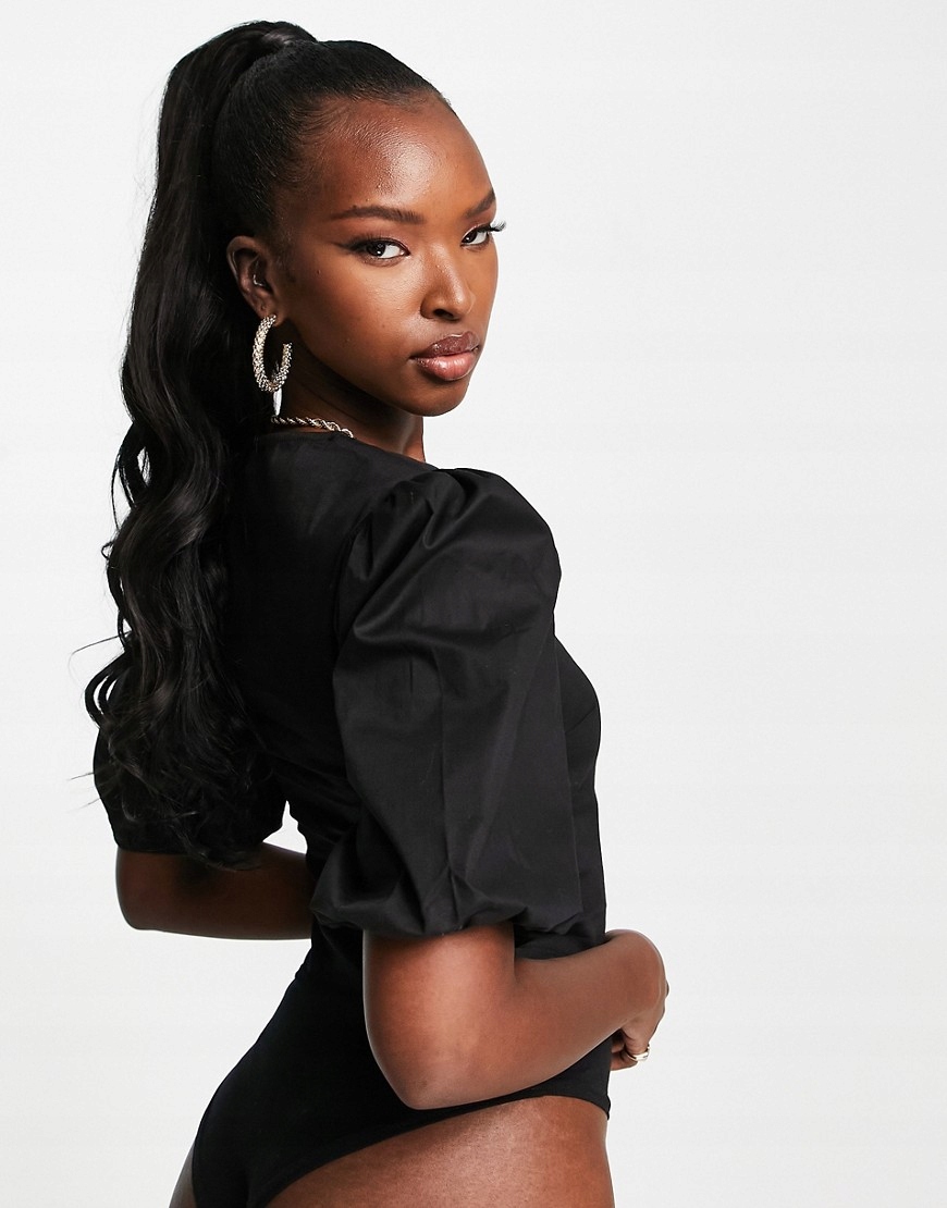 AsYou Czarne popelinowe body z bufkami S (36) Rozmiar S (36)