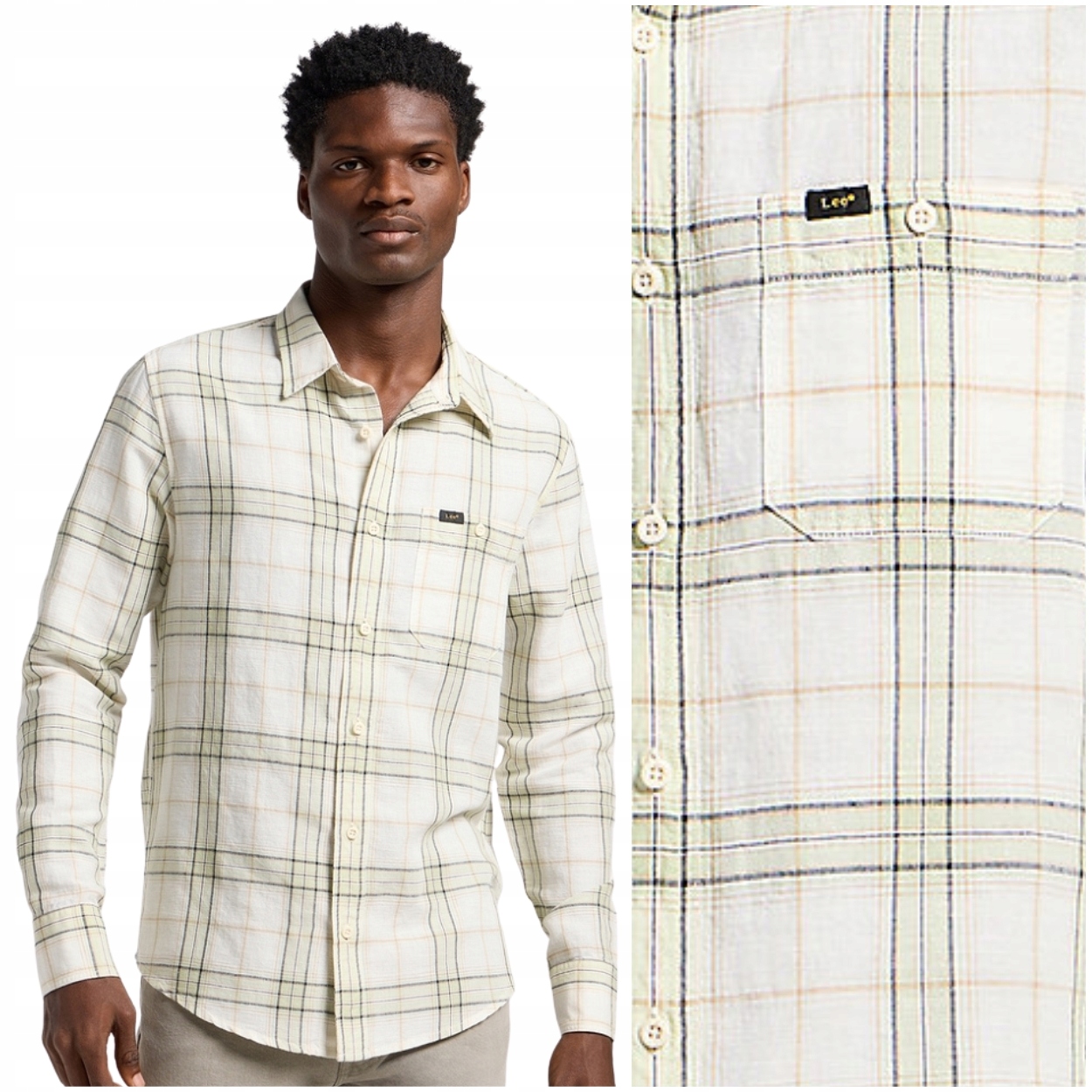 Lee Leesure Shirt Sage pastelová lněná kostkovaná košile Regular Fit L