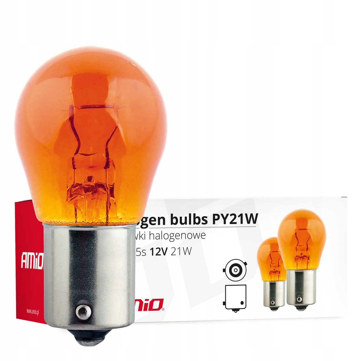 AMiO Żarówki PY21W BAU15s 12V 21W Amber 10szt