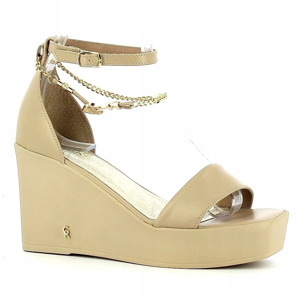 CARINII B8032 SANDAŁY KOTURN SKÓRA LICO BEŻOWE 39