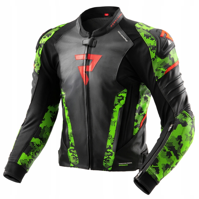Kožená Motocyklová Bunda Rebelhorn Veloce Camo Black Green Fluo Red 56