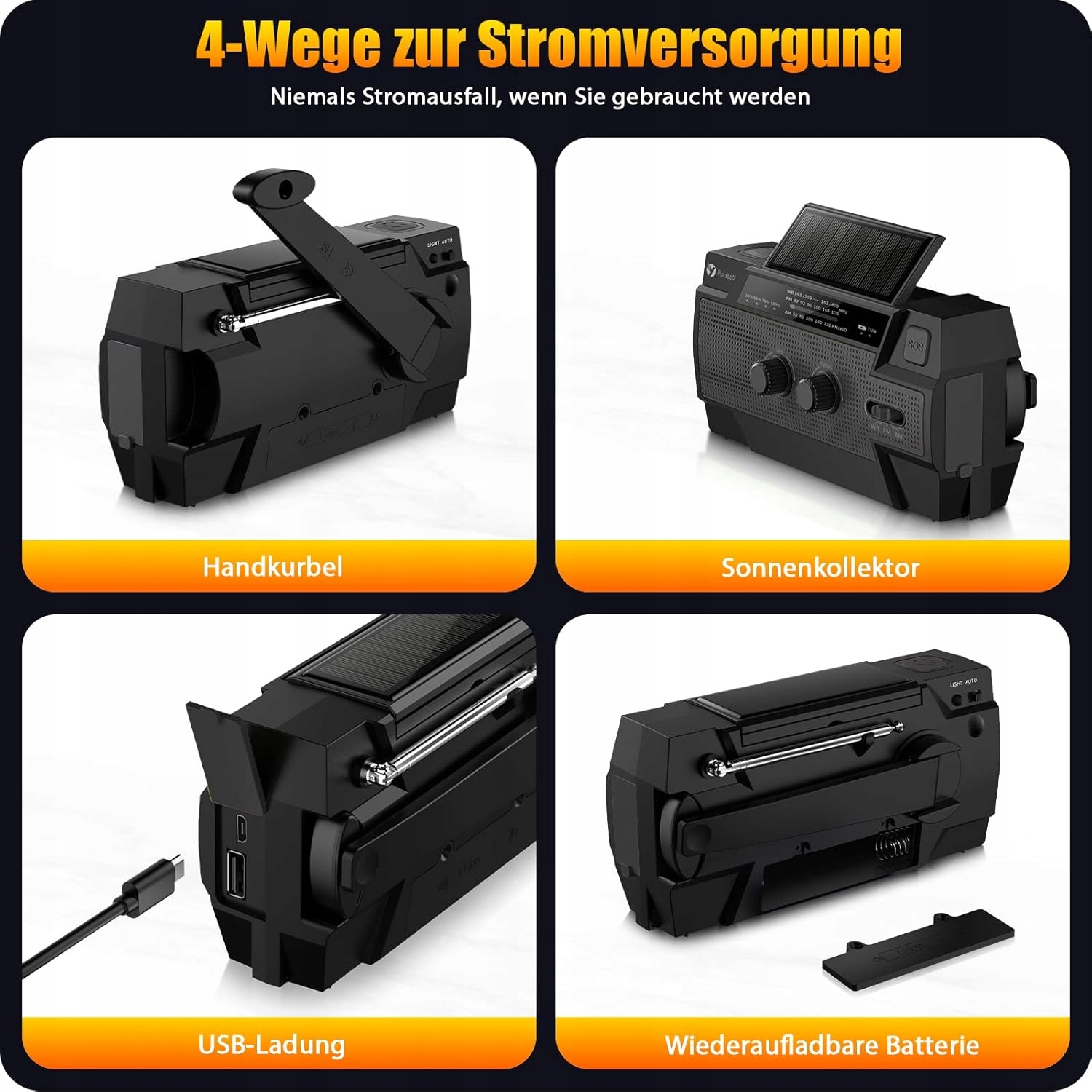 RADIO SOLARNE, PRZENOŚNE RADIO Z KORBĄ, DYNAMO Z AM/FM, LATARKA LED Q2 Marka inna