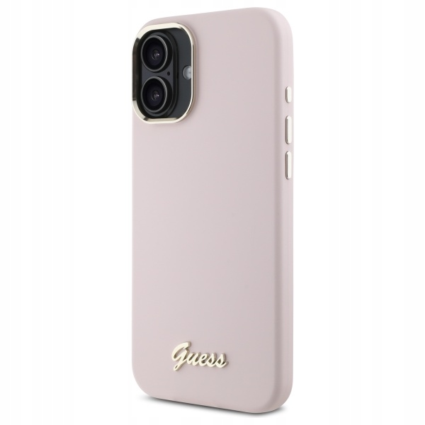 Etui Guess Silicone Script Metal Logo Frame na iPhone 16 różowe Guess