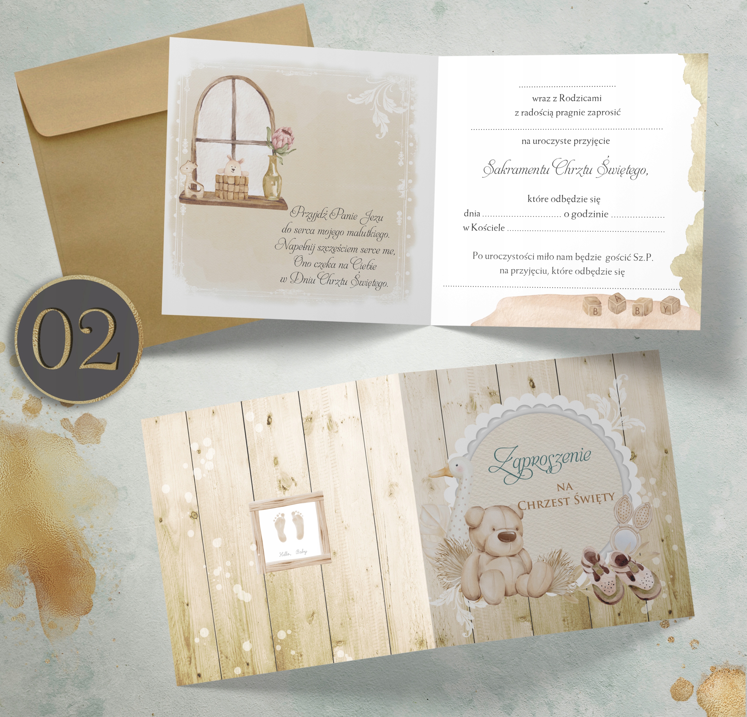 ZAPROSZENIA na chrzest z kopertą PAPIER PERŁOWY Liczba sztuk 1 szt.
