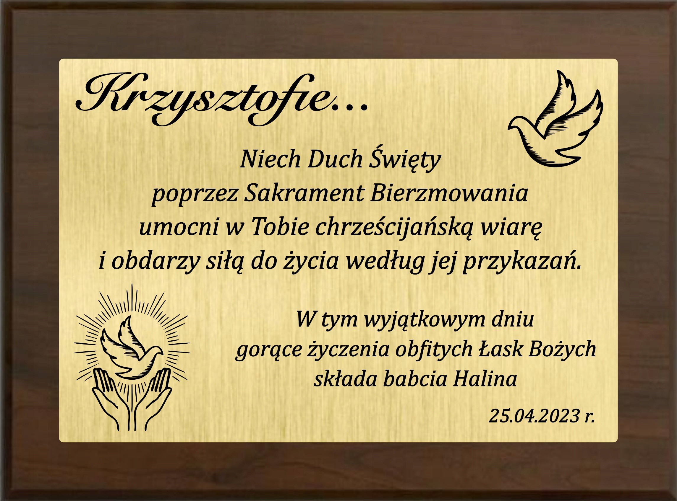 

Dyplom Pamiątka Bierzmowania Grawer życzenia