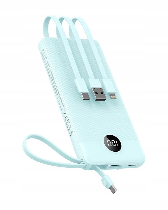 Veektomx Powerbanka 10000mAh Usb C s vestavěným kabelem a Led displejem