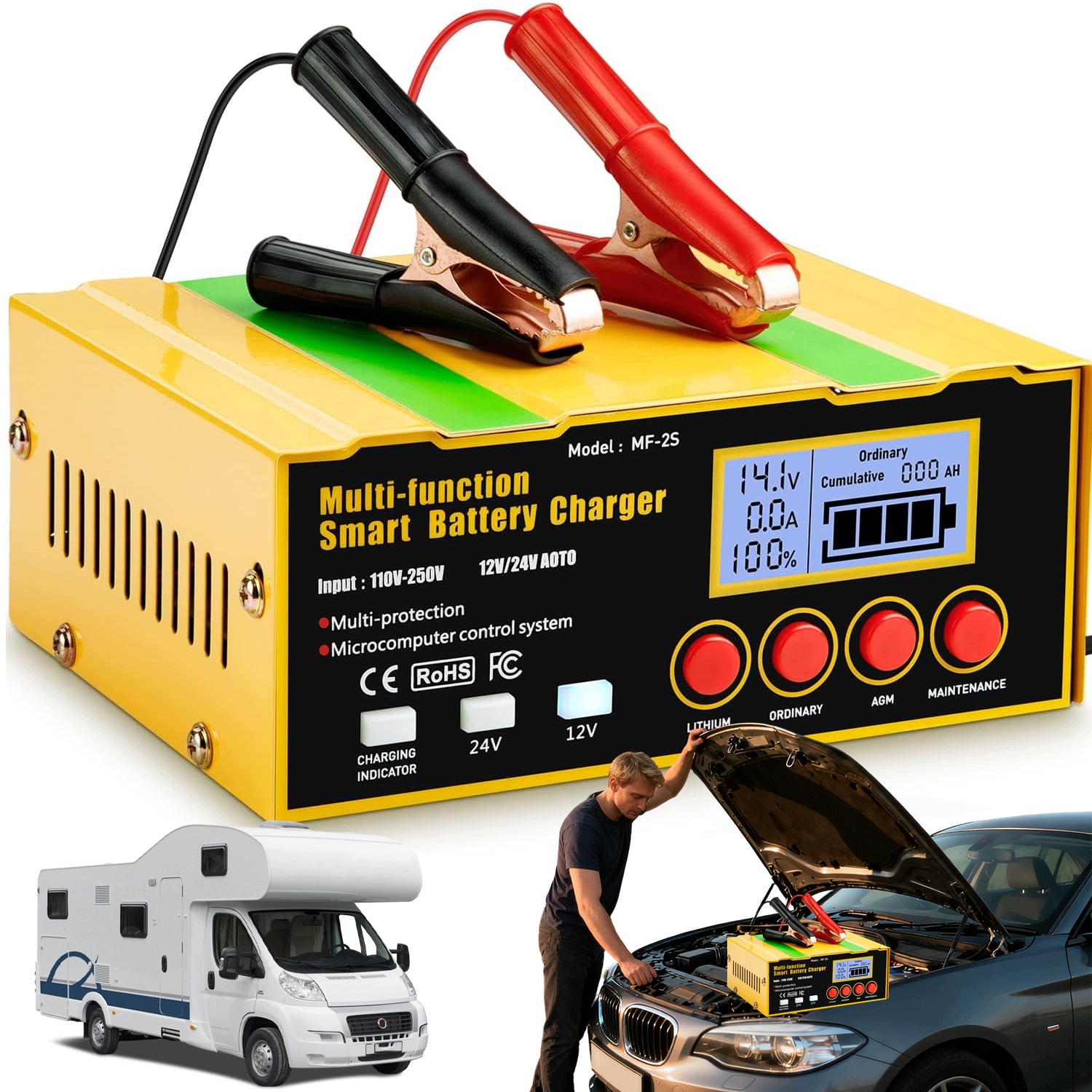 12A Usměrňovač S LCD Obrazovkou, Automatické Nabíjení, Funkce Opravy 12V 24V