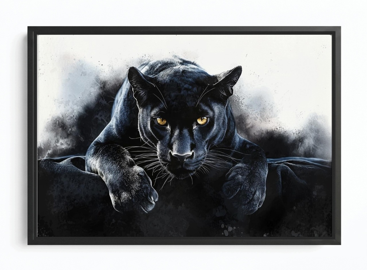 Obraz Rama American Box Příroda Portrét Černá Kočka Puma Drapieżnik 120x80