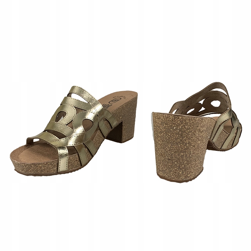 Klapki na obcasie HEE 24061 złoty skórzane R.36 Rozmiar 36