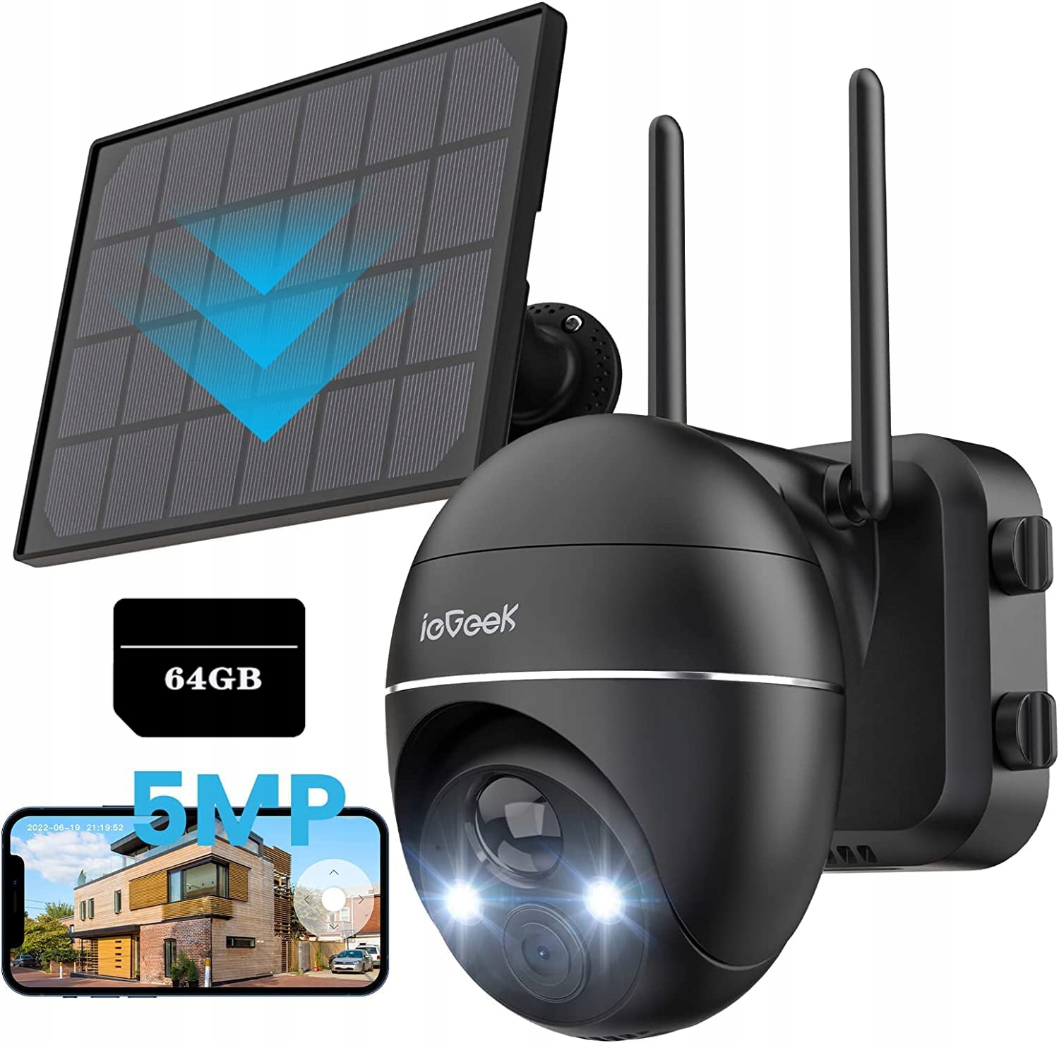 Kamera Solarna Zewnętrzna Obrotowa Ip Wifi 5MPx 4x Zoom Bezprzewodowy 64GB