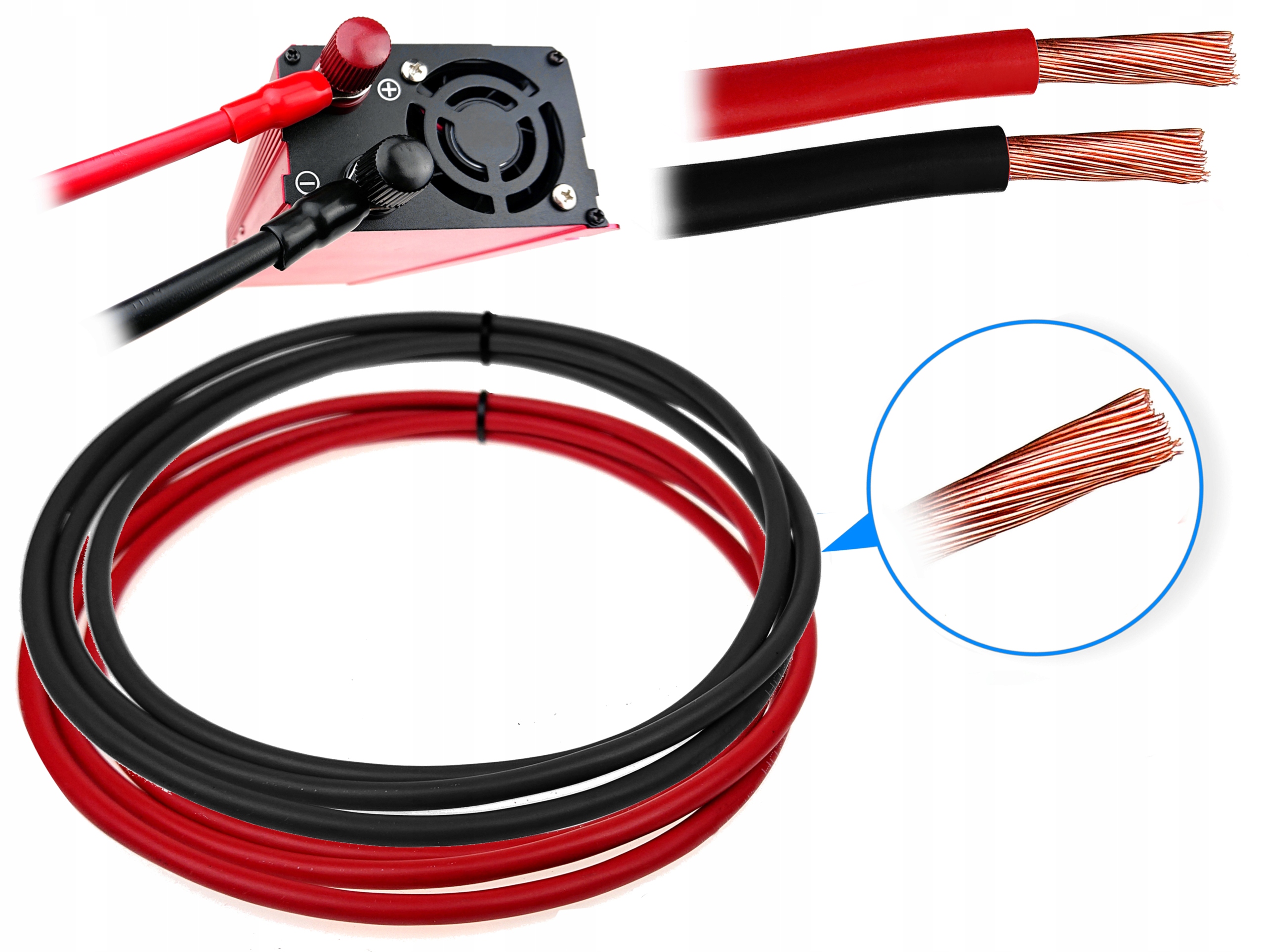 KABLE PRZEWODY PRZEDŁUŻACZ DO PRZETWORNICY NAPIĘCIA AKUMULATORA 16mm 2m Producent części EL-CAR