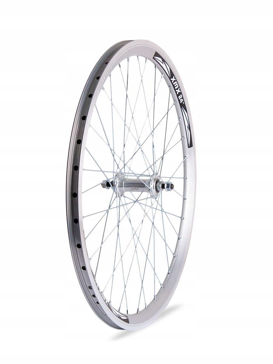 Koło Przód 24" Obręcz Stożkowa Srebrna Piasta Aluminiowa Łożyska Maszynowe