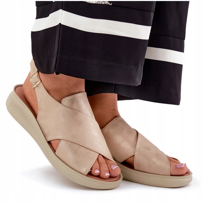 Dámské Eko Kožené Sandály Na Jemném Podpatku Jezzi Zlaté 37