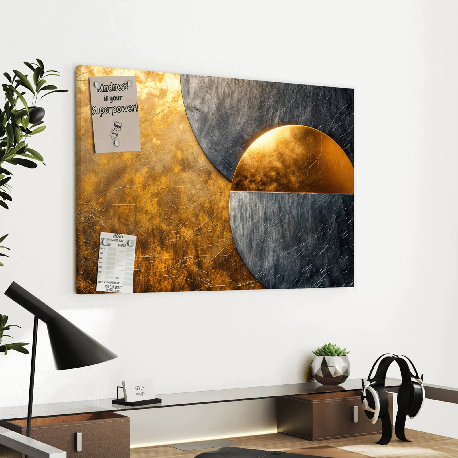Magnetická tabule Kovové kolečka Zlato stříbrné 60 × 40 cm