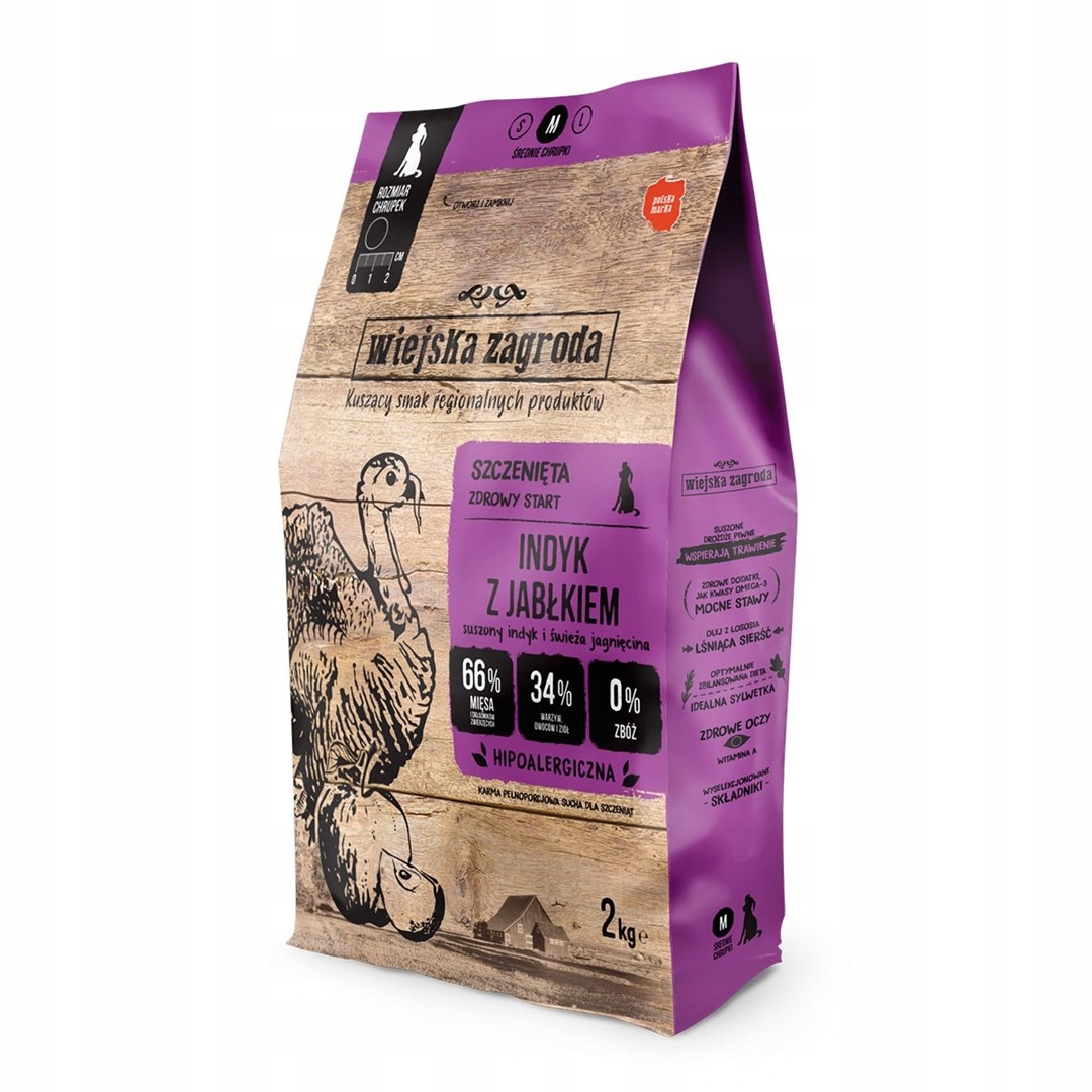 Levně Wiejska Zagroda Krmivo krůta s jablky pro štěňata 9 kg