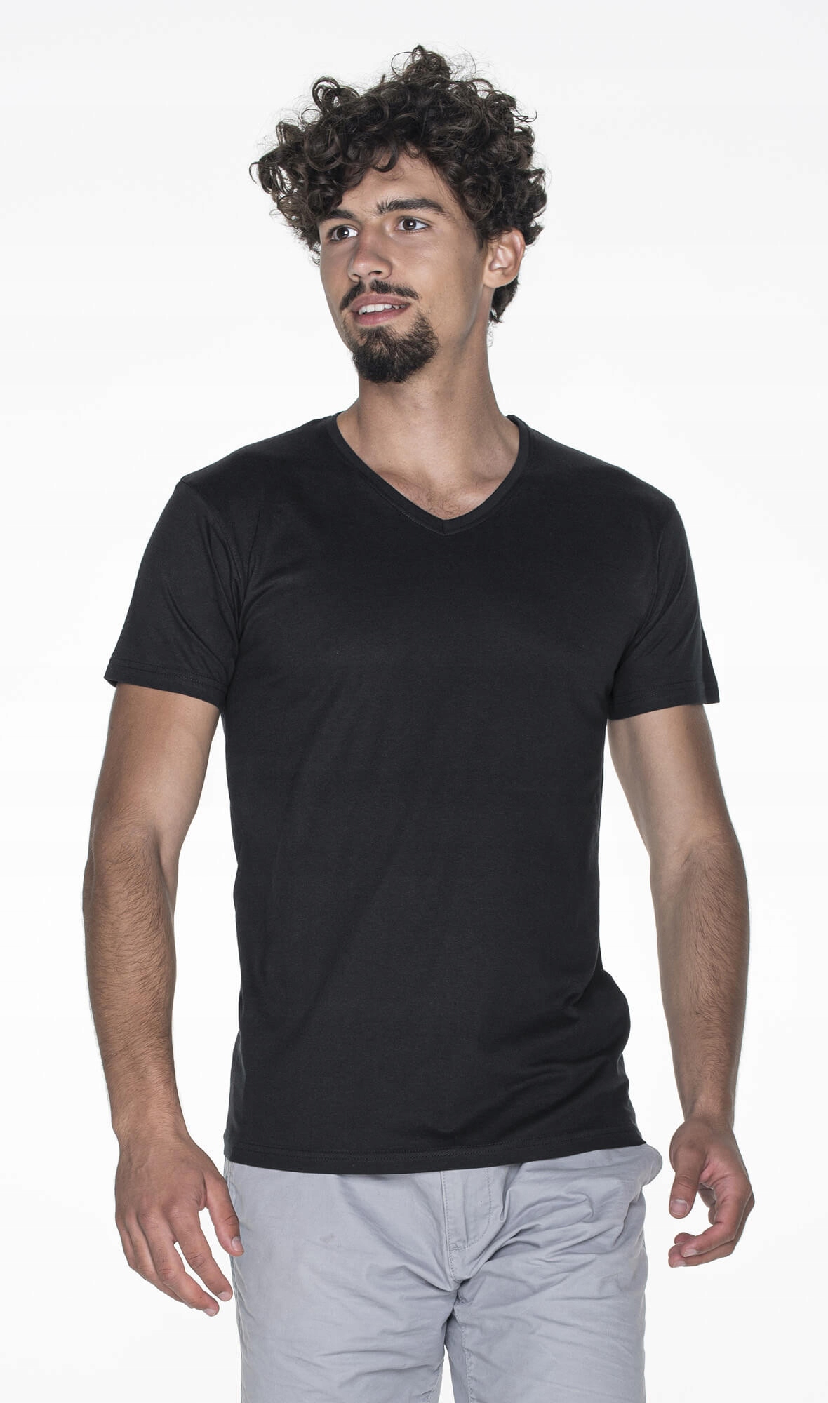 

Czarna Koszulka Męska T-shirt V-neck Serek - M