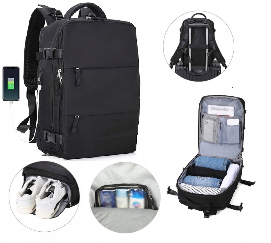 Batoh Příruční zavazadlo pro letadlo Wizzair Rayanair 40x25x20 Usb (T201)