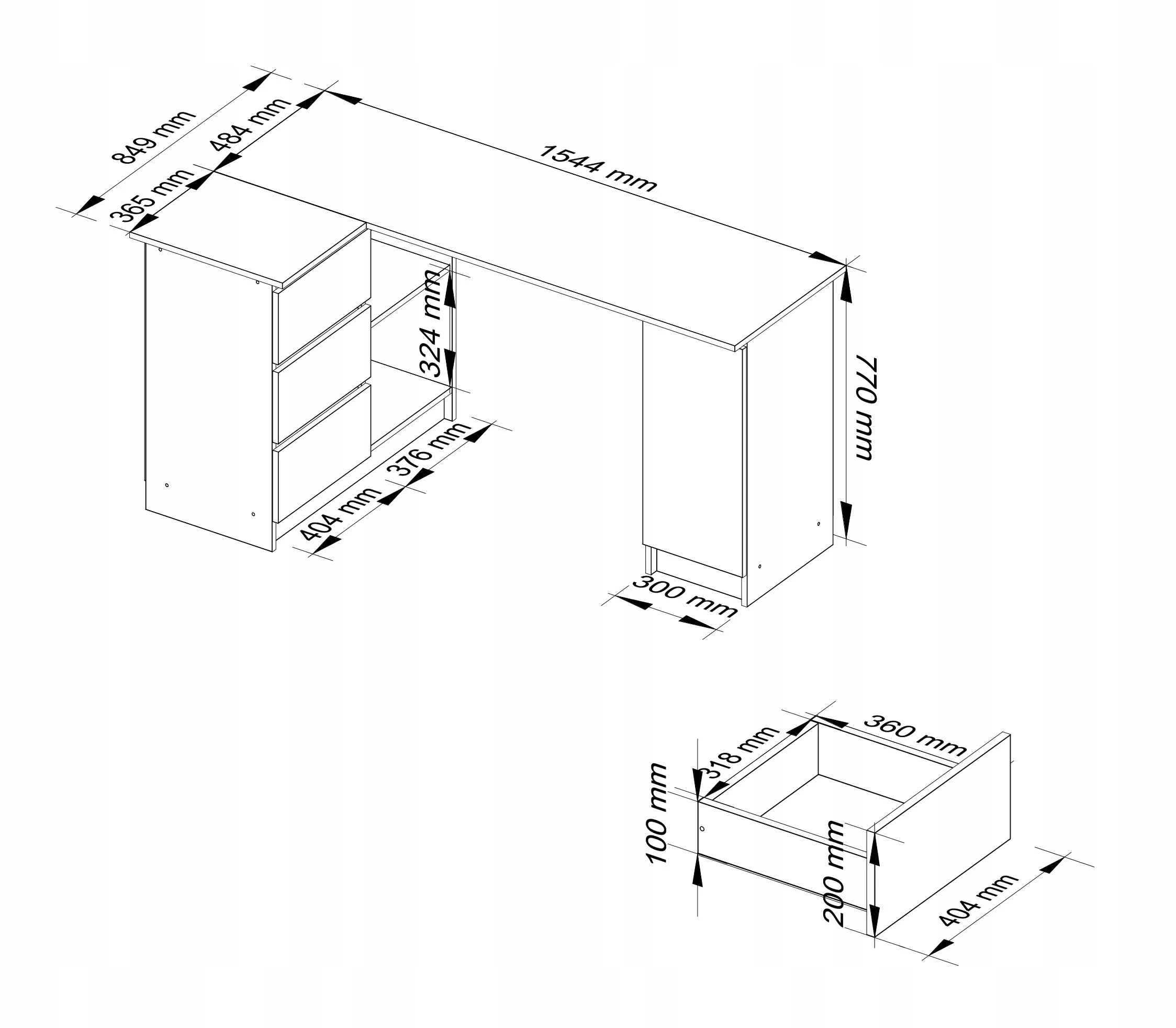 BIURKO NAROŻNE KOMPUTEROWE LEWE KOMODA POŁYSK Marka VMP