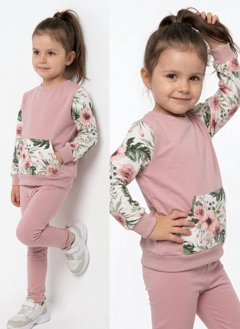 Komplet Dla Dziewczynki 92 Sportowy bluza leginsy getry zestaw w kwiaty