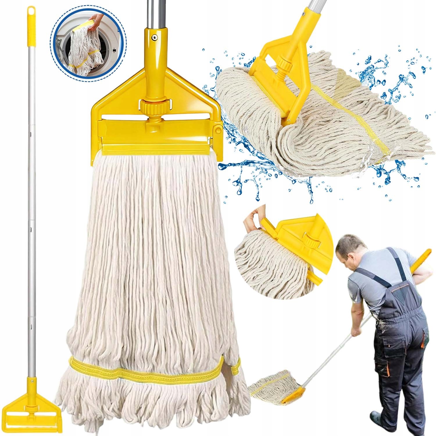 Levně Bavlněný Provázkový Mop S Hlavicí A 147 CM Dlouhou Rukojetí Pro Domácnost, Odnímatelný