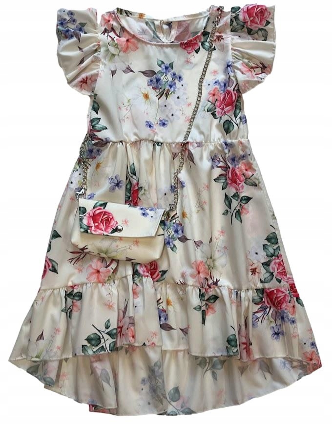 

Sukienka w kwiaty dłuższy tył z torebką roz.12/146