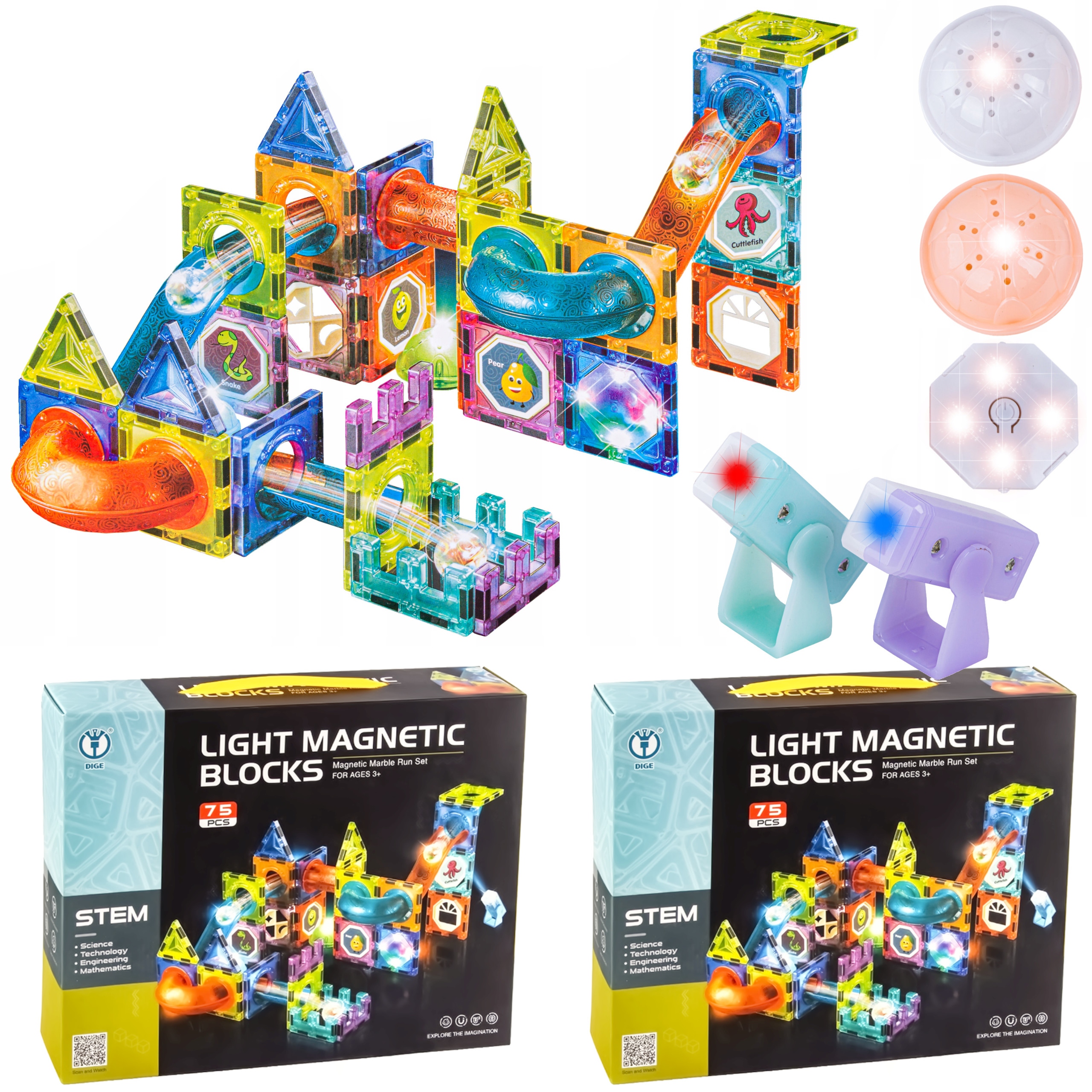 2x KONSTRUKCYJNE KLOCKI MAGNETYCZNE ŚWIECĄCE dla dzieci TOR dla KULEK 150el