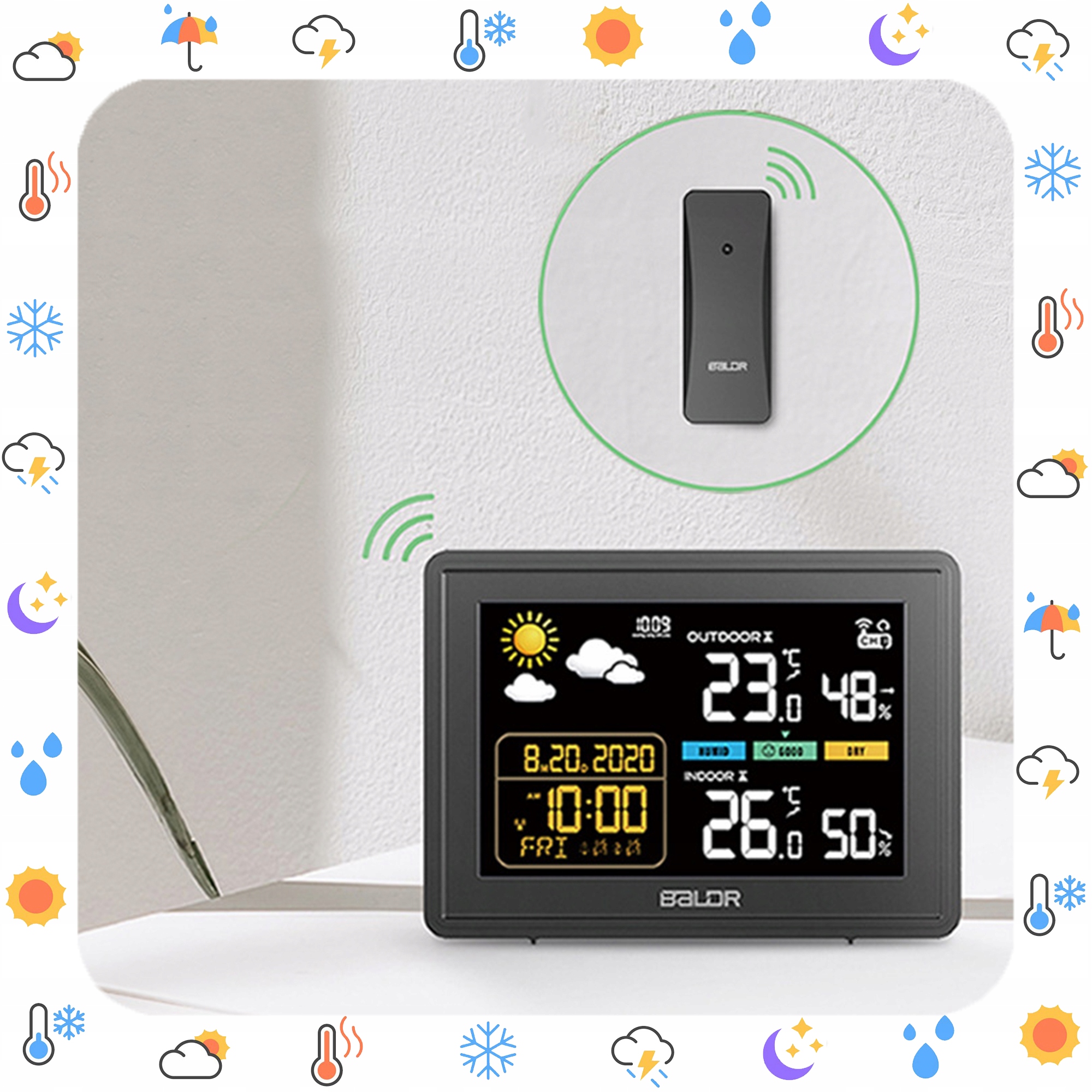 BEZPRZEWODOWA STACJA POGODOWA HIGROMETR TERMOMETR ZEWNĘTRZNY CZUJNIK POGODY Stan opakowania oryginalne