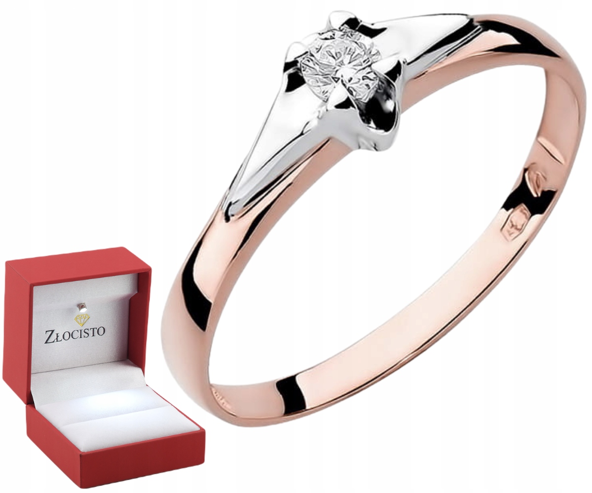 Prstýnek 14K S Briliantem 0,08 Ct Gravírování Dárek Růžové Zlato