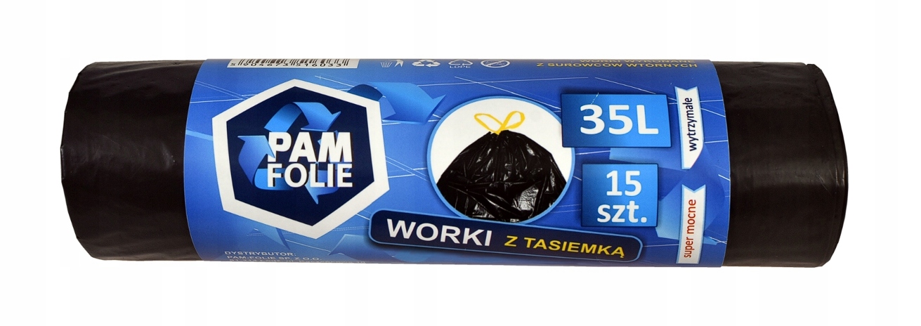 Worek na śmieci wiązany 35L 15szt gruby mocny z taśmą