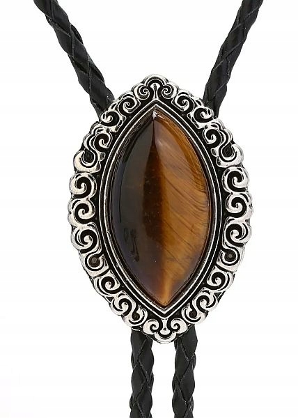 Bolo kravata westernová s kamenem Tygří oko pletenina přírodní kůže